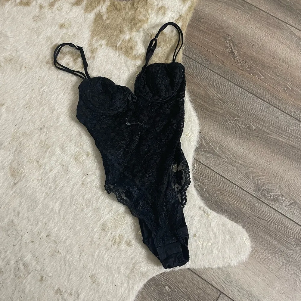 Victoria’s Secret vintage black lace high cut bodysuit - Image 2