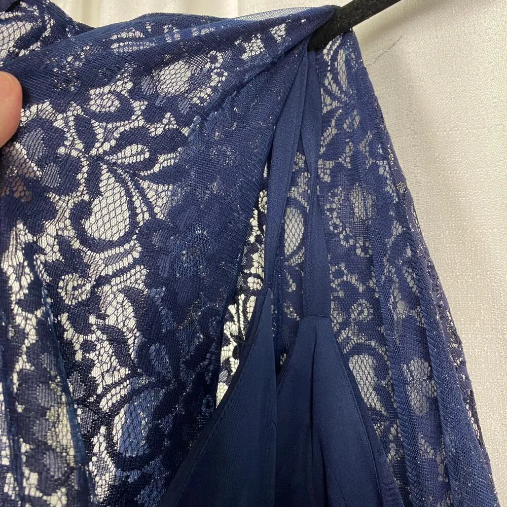 Mac Duggal Midnight Blue Fabulous Lace Illusion Bodice Beaded Belt Gown Sz.22W - Image 13