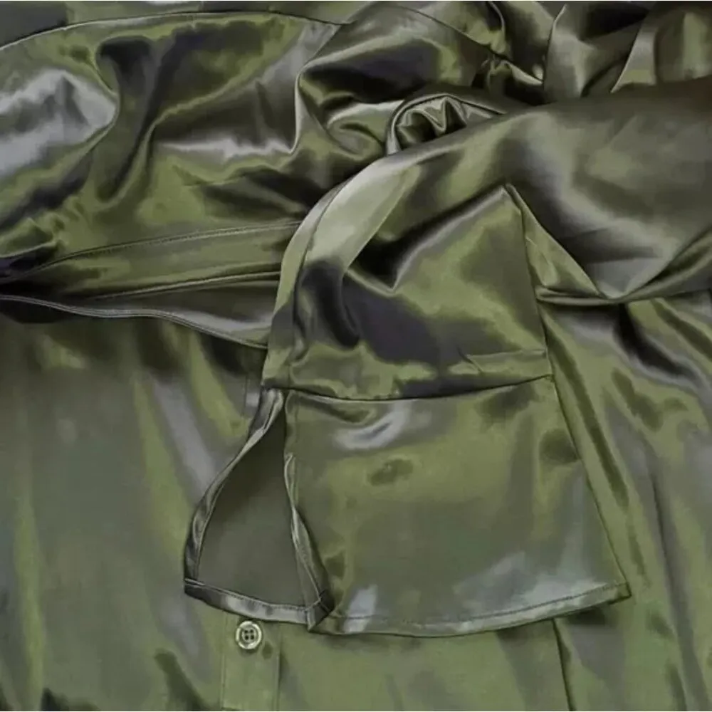 Remi X Revolve Women's Serena Button Up Satin Blouse Dark Green Oversized Sz S - Image 10