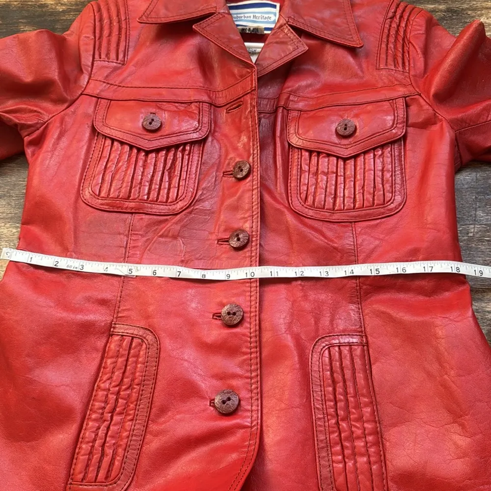 Vintage Red genuine Leather trench Coat by Meyer Jonasson for Suburban Heritage Size L - Image 15