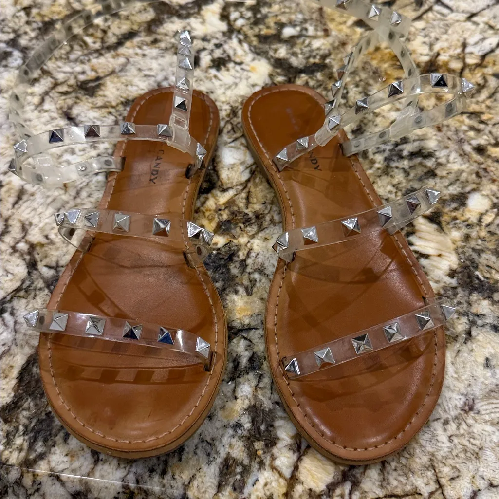 Milani Clear Silver Studded Strap Sandals Brown Size 7.5 - Image 5
