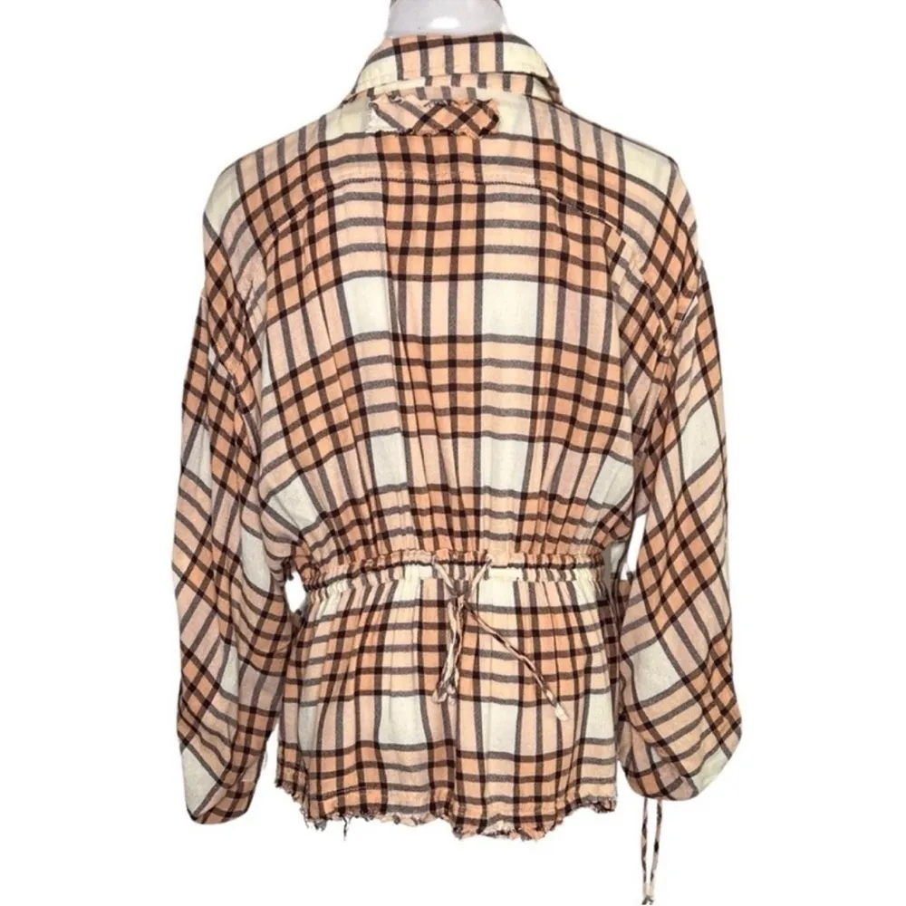 Free People We The Free Pacific Dawn Plaid Shirt Size Large Peach Tree Combo - Image 4