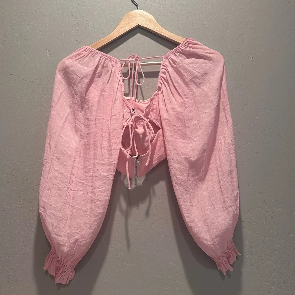 Princess‎ Polly Pink Long Balloon Sleeve Cropped Top Size 0 - Image 3