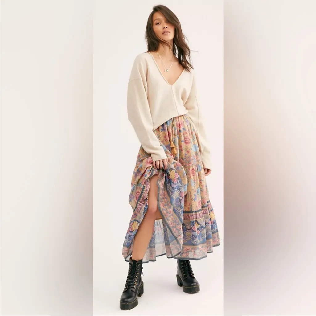 Spell Seashell Maxi Skirt Opal Cotton Floral Mermaid Print Small EUC Blue - Image 8