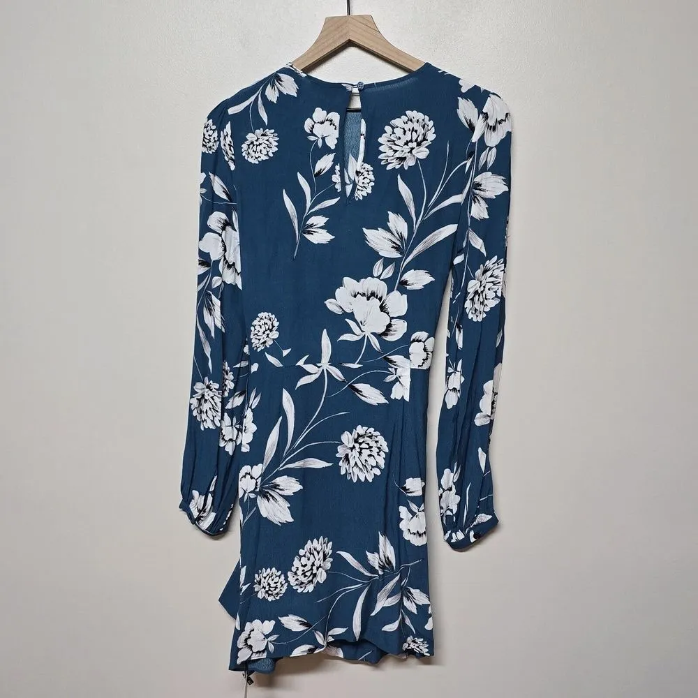 YUMI KIM Floral Mini Dress Sz S Tie Me Over in Duet Ink Turquoise Wrap Front NWT - Image 6