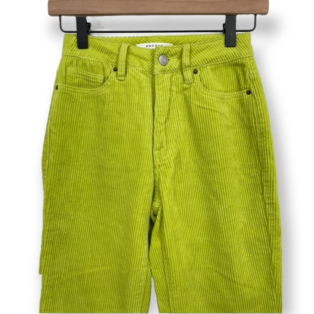 Pacsun Corduroy High Waisted Mom Jeans Size XXS Pockets Cotton Lime Green - Image 5