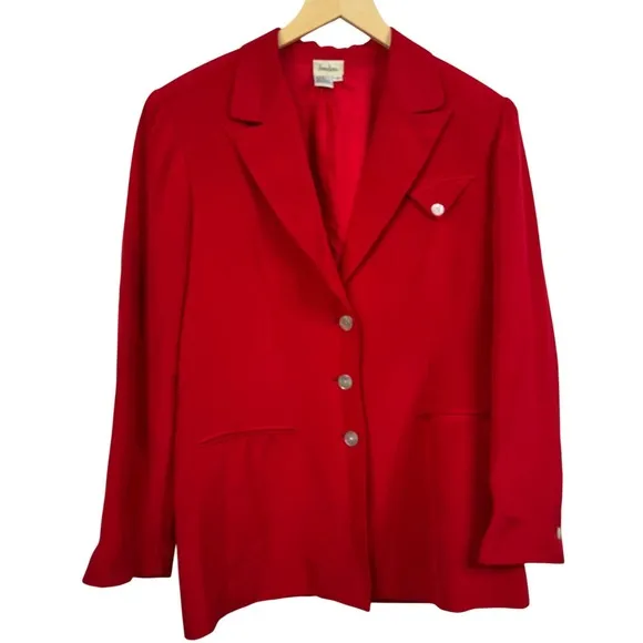 Vintage 80s Neiman Marcus Red Silk Blazer Jacket Women's Size 10 Single Breasted - Image 2