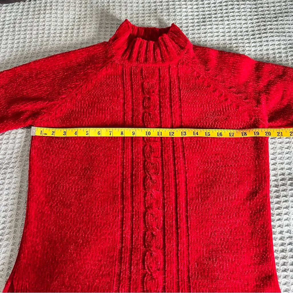 Vintage Karen Scott Chenille Sweater Womens PS Petite Small Red Mock Neck Shirt - Image 5