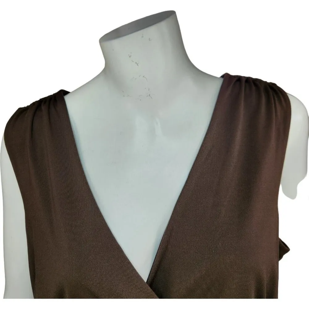 Cato Womens XL Brown Sleeveless Peplum Tank Cinched Shoulders Lined - Image 5