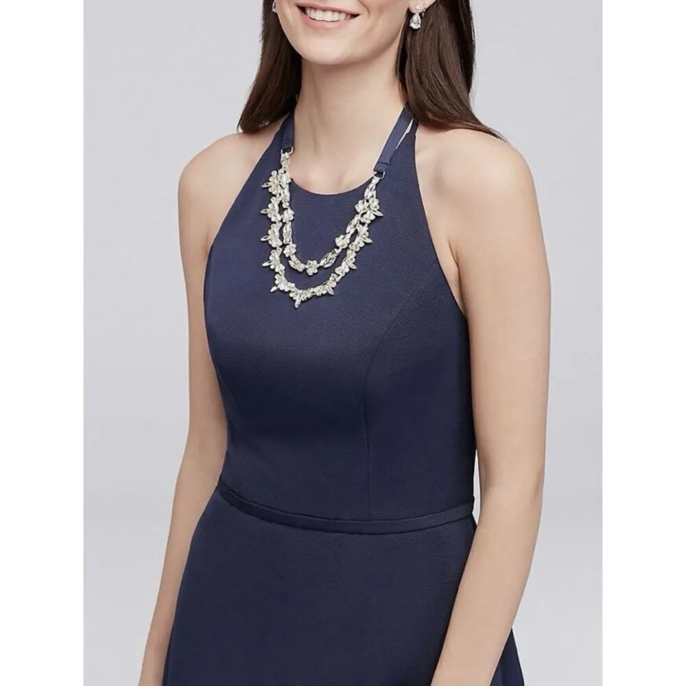 Oleg Cassini Faille crystal neck marine blue a-line maxi dress 18 - Image 3