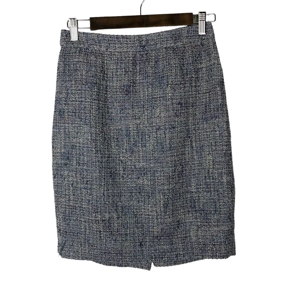 J. Crew The Pencil Skirt Blue Tweed Knee Length Skirt 2 - Image 2