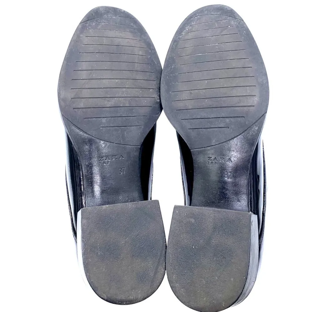 Zara TRF Women's Blucher Black Patent Leather Zip Oxford US 6.5 EUR 37 - Image 8