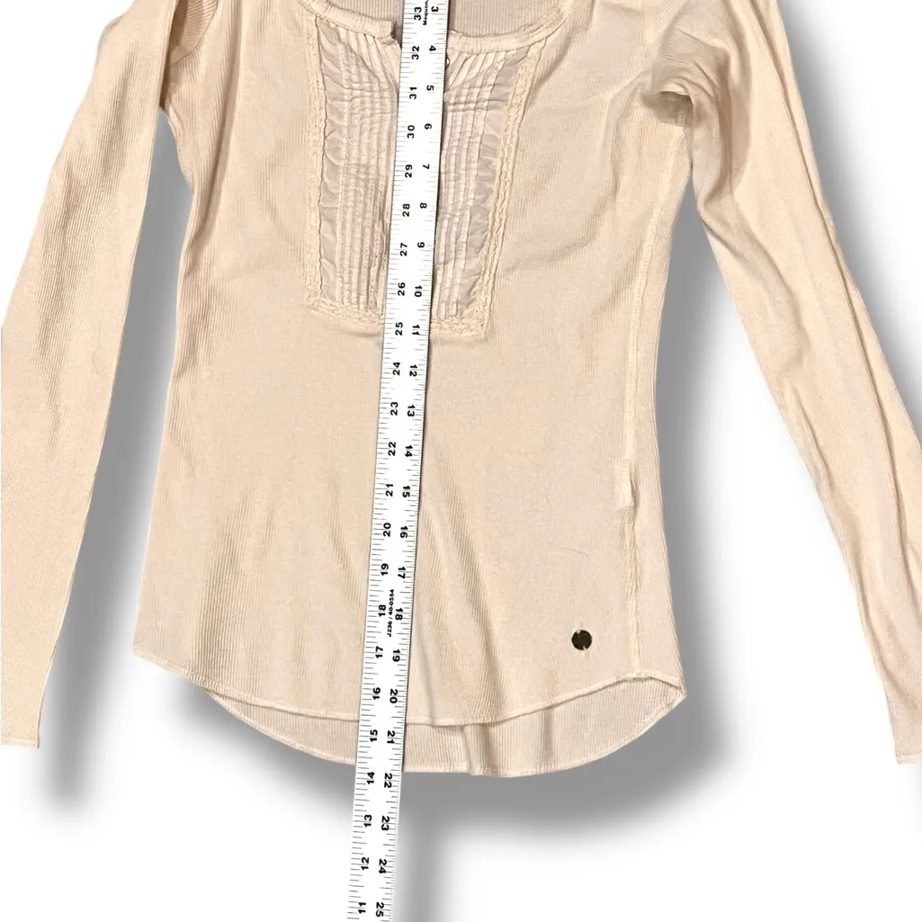 L.O.G.G. H & M Y2K Ivory Lagenlook Long Sleeve Henley Top Shirt Size S - Image 6