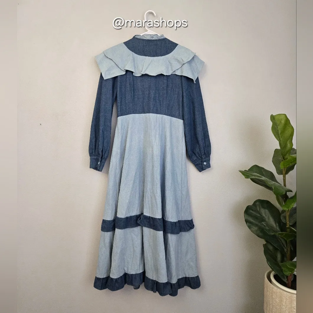 Olivia Rubin Bronte Two Tone Denim Midi Dress Blue - Image 8