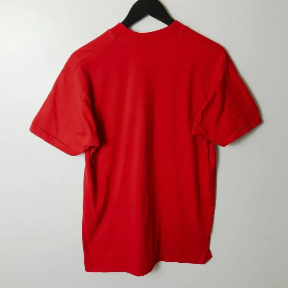 Vintage 90s Monu-Cad Computer T-Shirt Red Large Graphic Tee USA 50/50 Unisex - Image 3