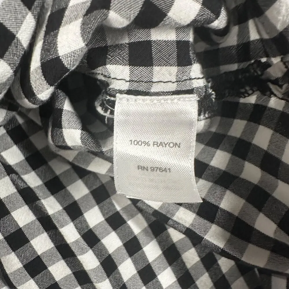 J. Jill Womens Small Black White Gingham Popover Blouse Long Sleeve Split Hem - Image 8