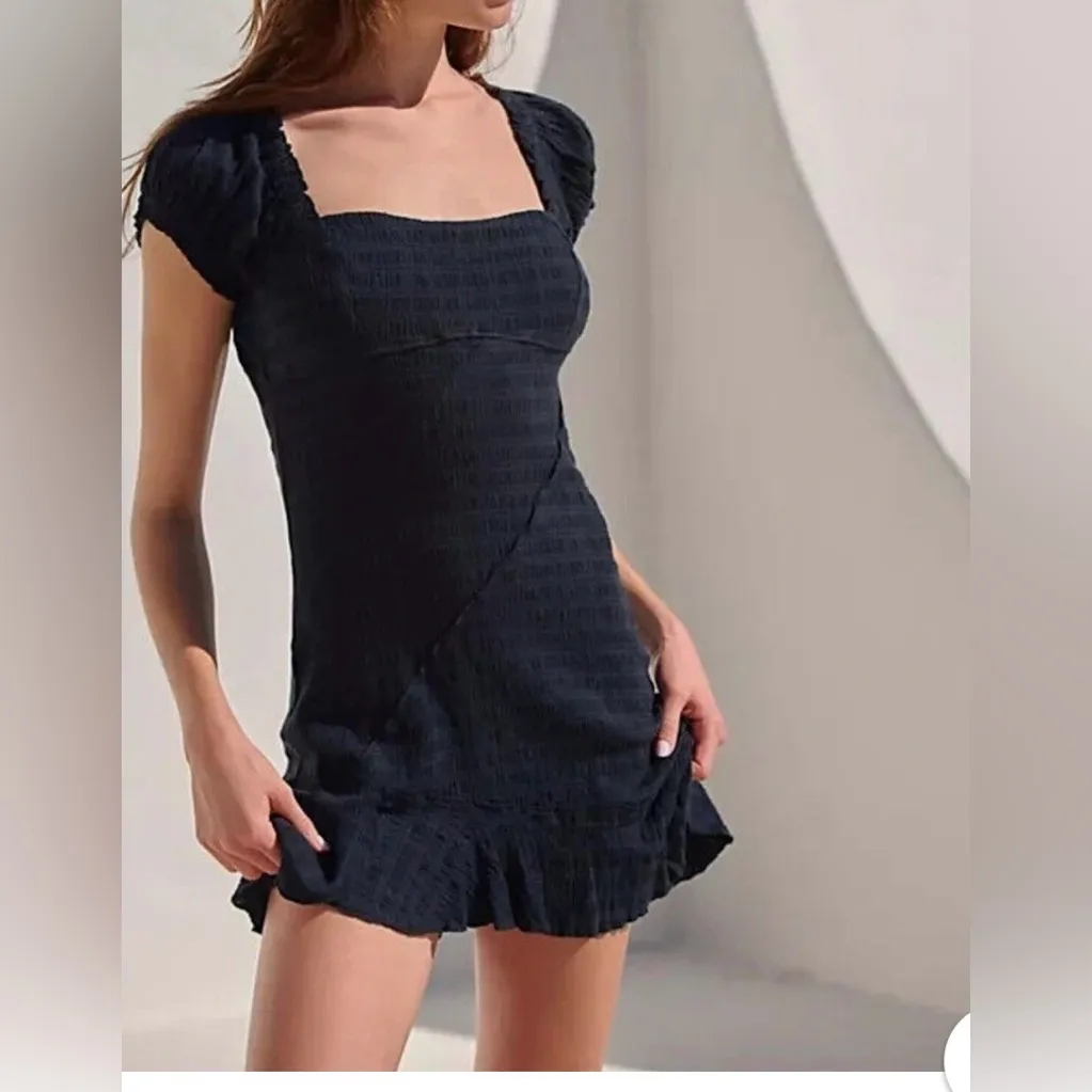 Free People Endless Summer Elle Mini Dress Black Small Puff Sleeve Cotton - Image 4