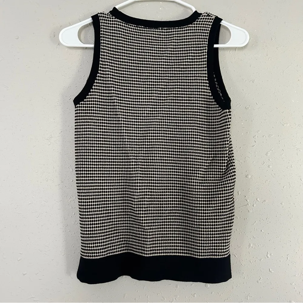 Jones New York Black Cream Checkered Sleeveless Blouse Top Preppy Office Neutral - Image 4
