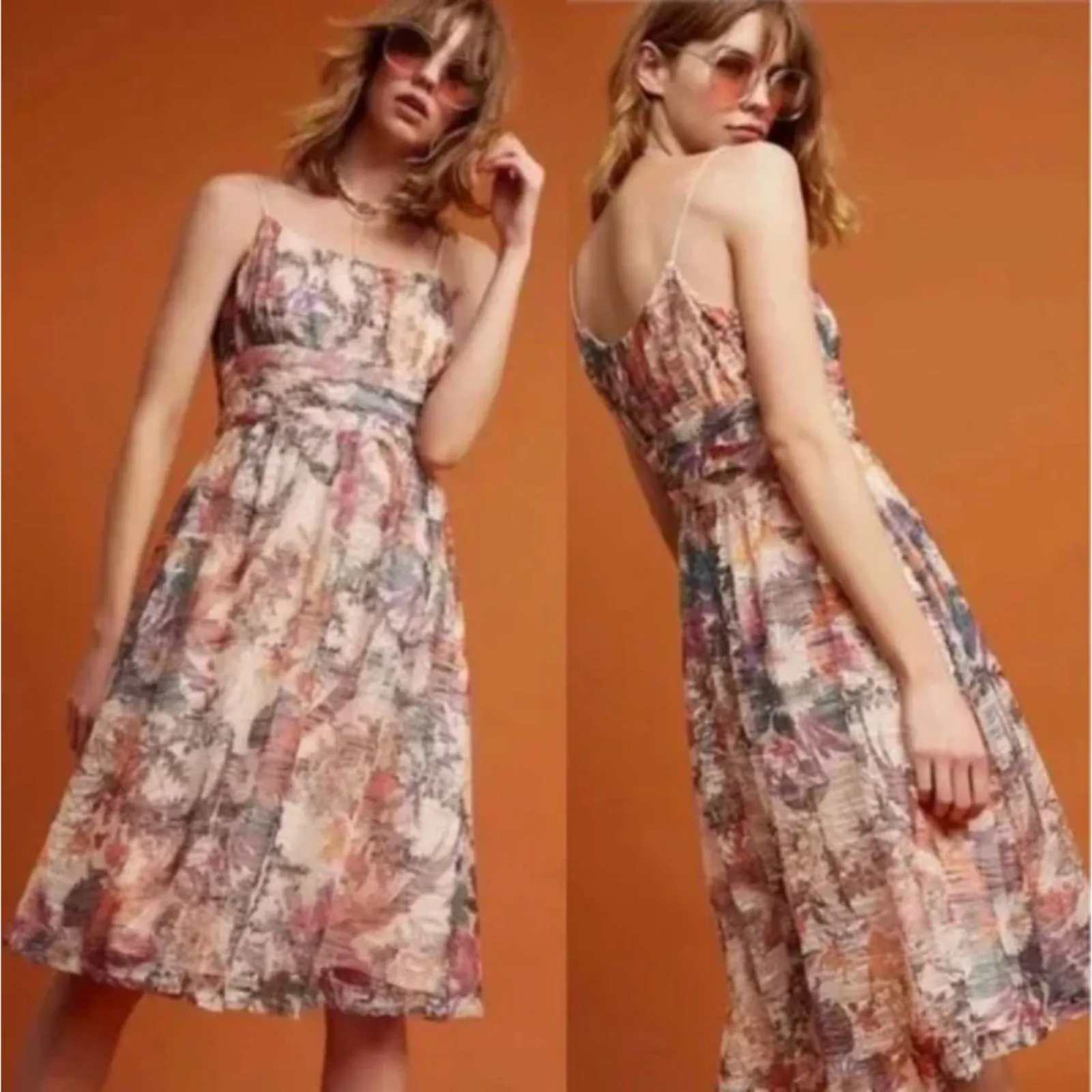 Maeve Mackenzie Pink Floral‎ Lace Dress Knee Length Spring Wedding Guest Size 8 - Image 2