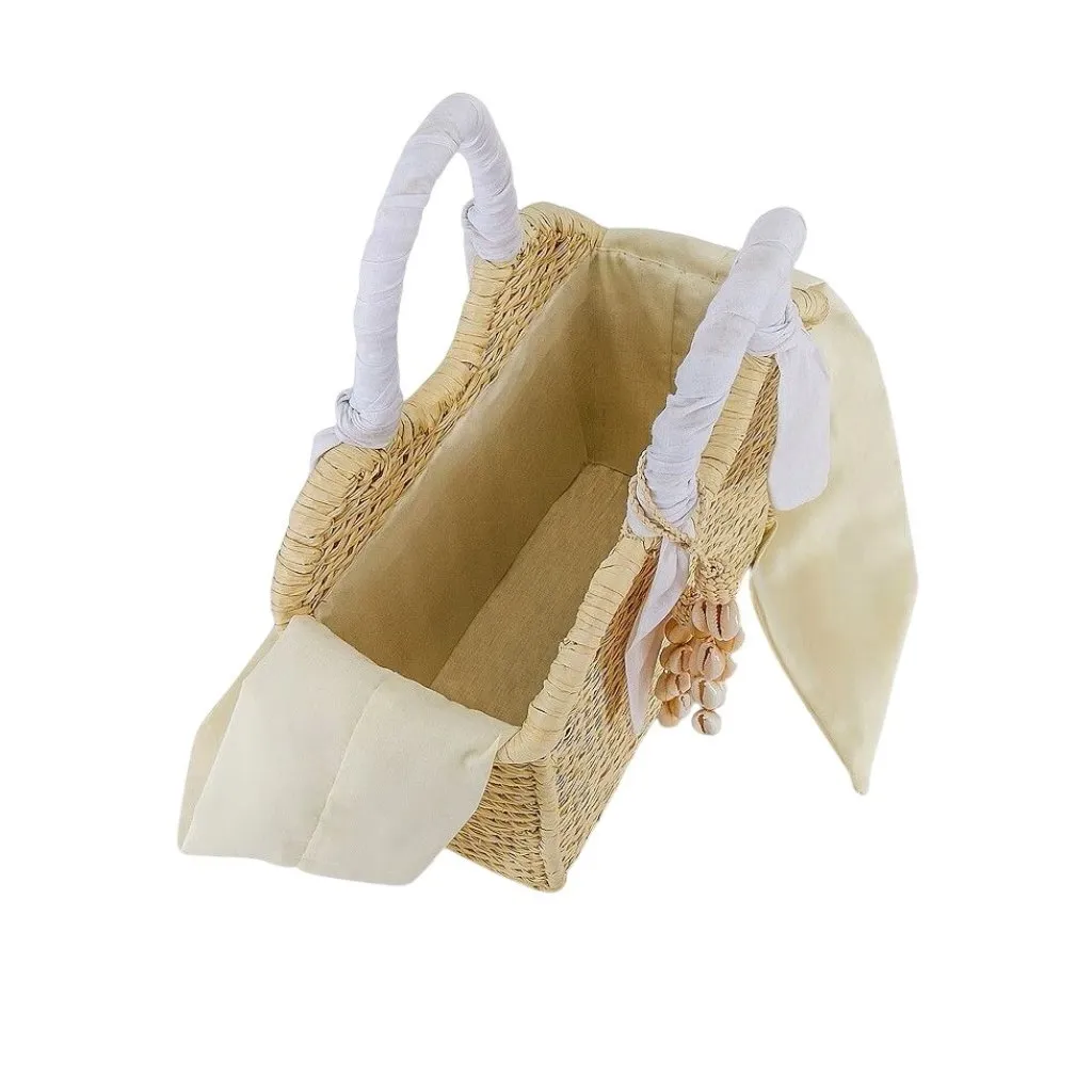 SENSI STUDIO Mini Handbag With Seashell Charm in Natural White New Beach Straw Tan - Image 3