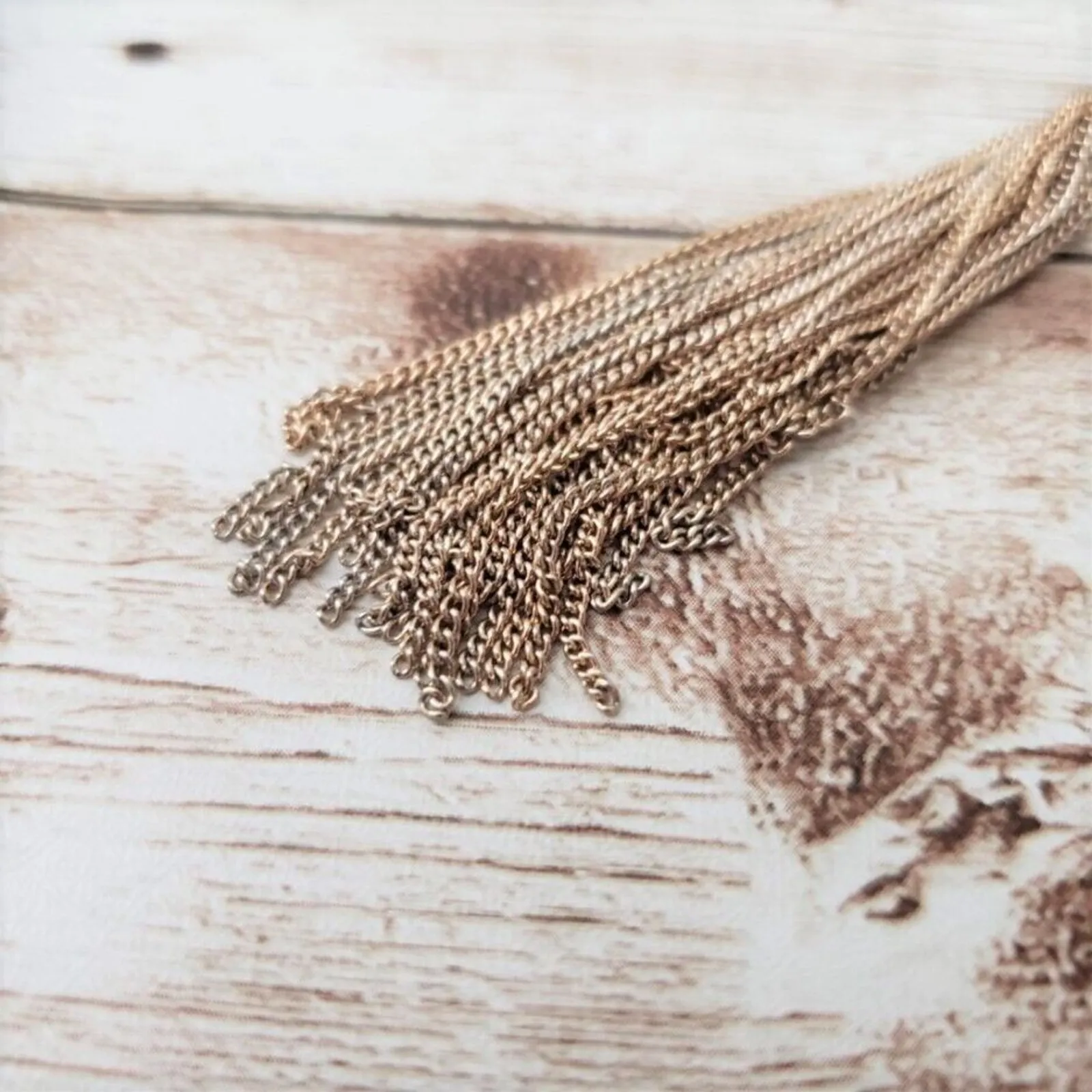 Vintage Necklace Gold Tone Interlocking Circles with Tassel Long Statement - Image 5