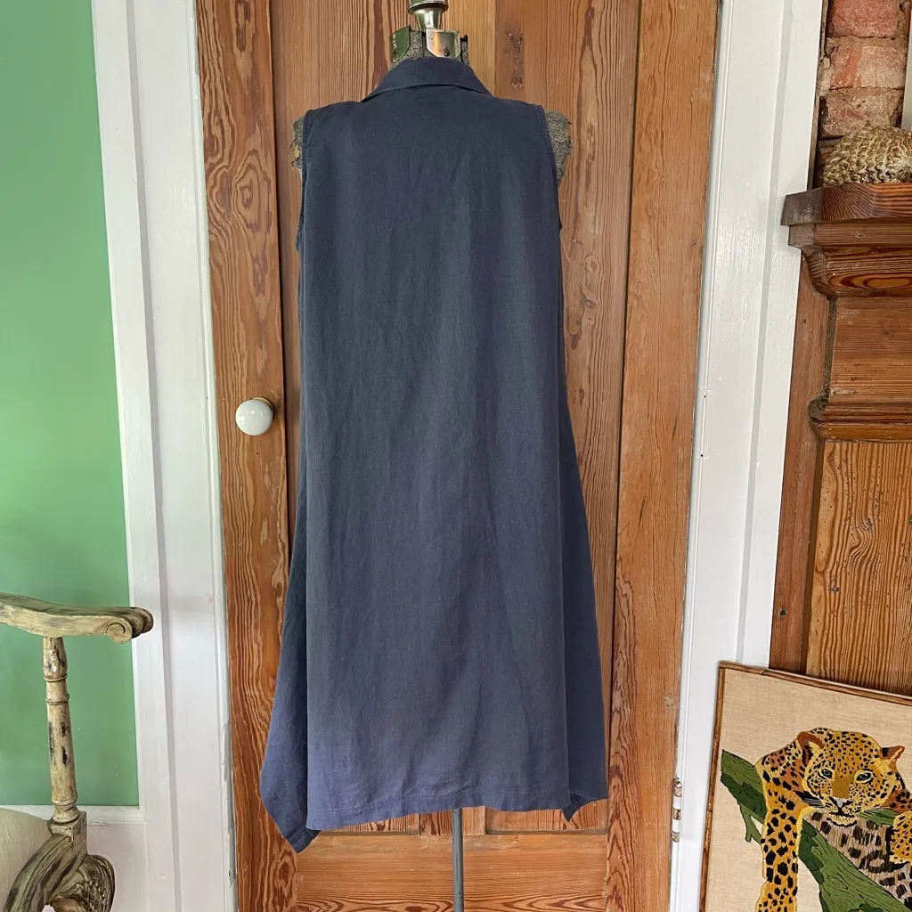 For Cynthia Oversized Blue Linen Dress with Gathered Statement Pockets Small 💛🍄 - Image 3