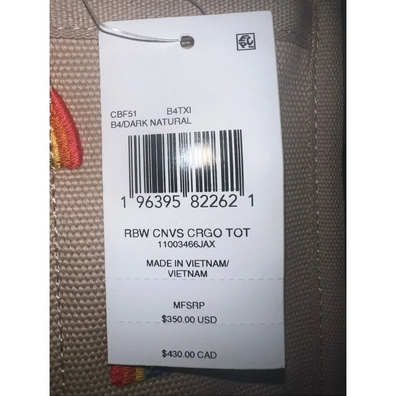 🔥🎁NWT! Coach Rainbow Canvas Cargo Tote Handbag CBF51 Msrp:$350.00 - Image 7