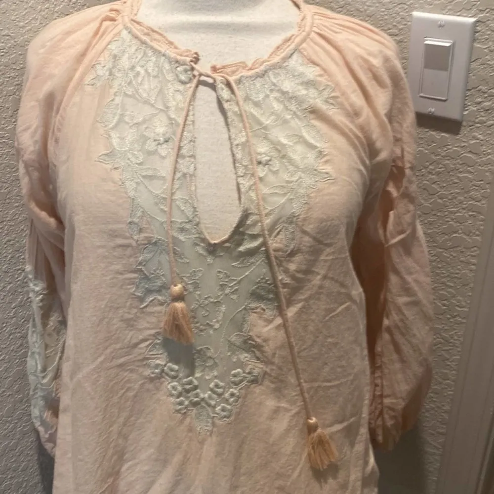 Free People Women’s Lightweight Tunic Top Split V-neck w/ Tie Front Tassel Sz XS - Image 38