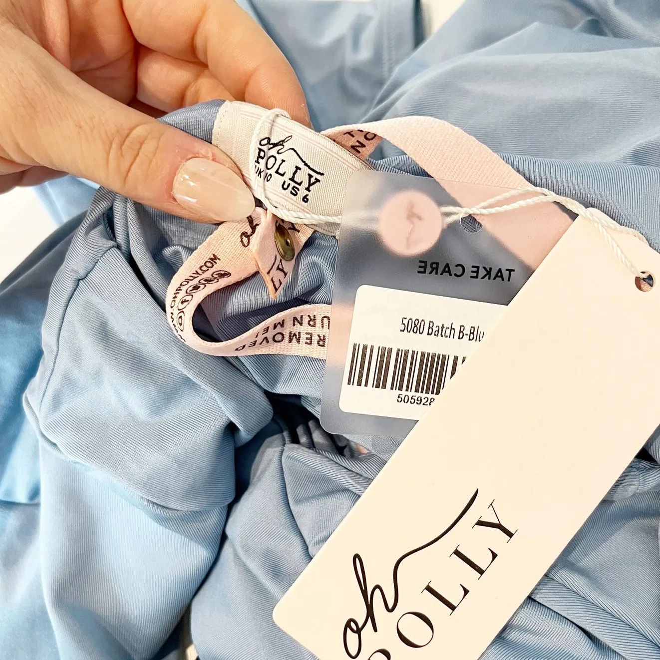 Oh Polly Short and Sweet Halter Cutout Long Bell Sleeve Mini Dress Blue 6 - Image 2