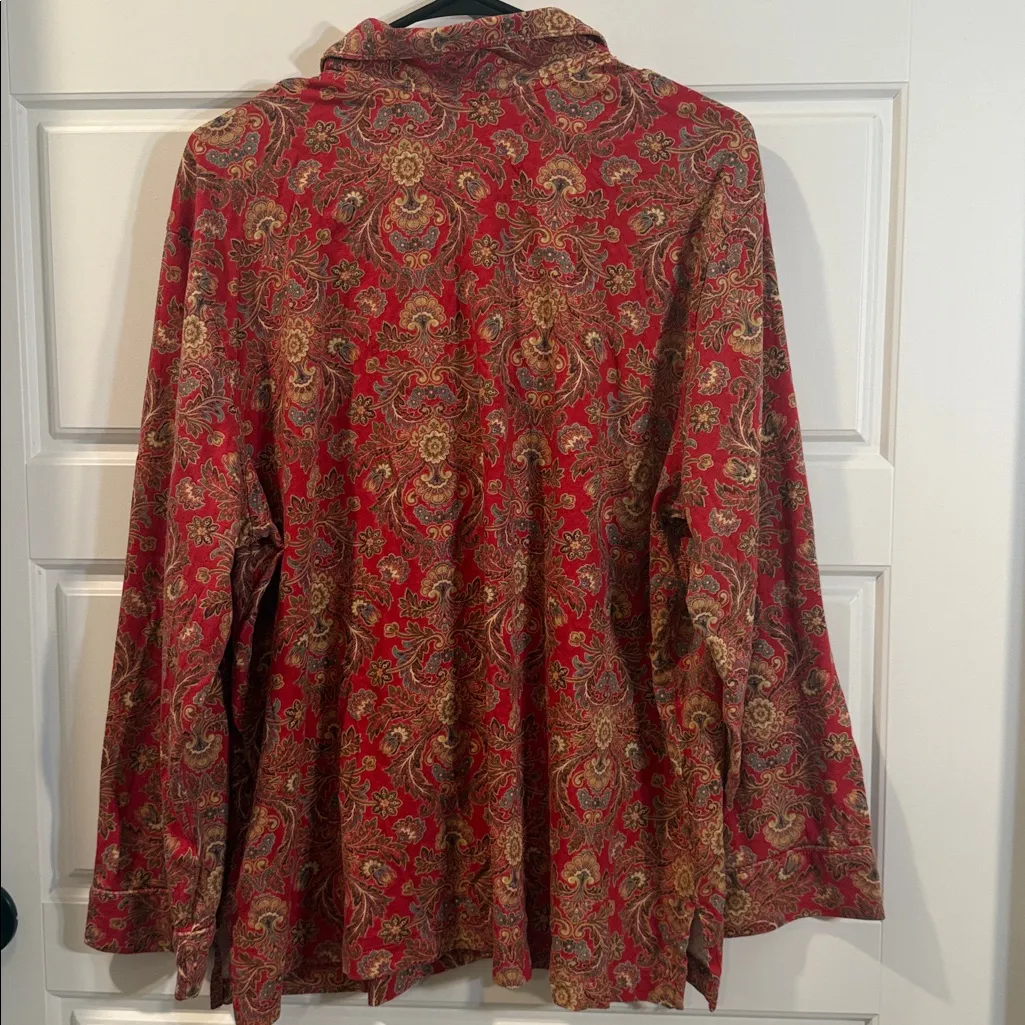 Lauren Ralph Lauren Red Paisley Pajama top Womens Plus Button Top  2X - Image 4