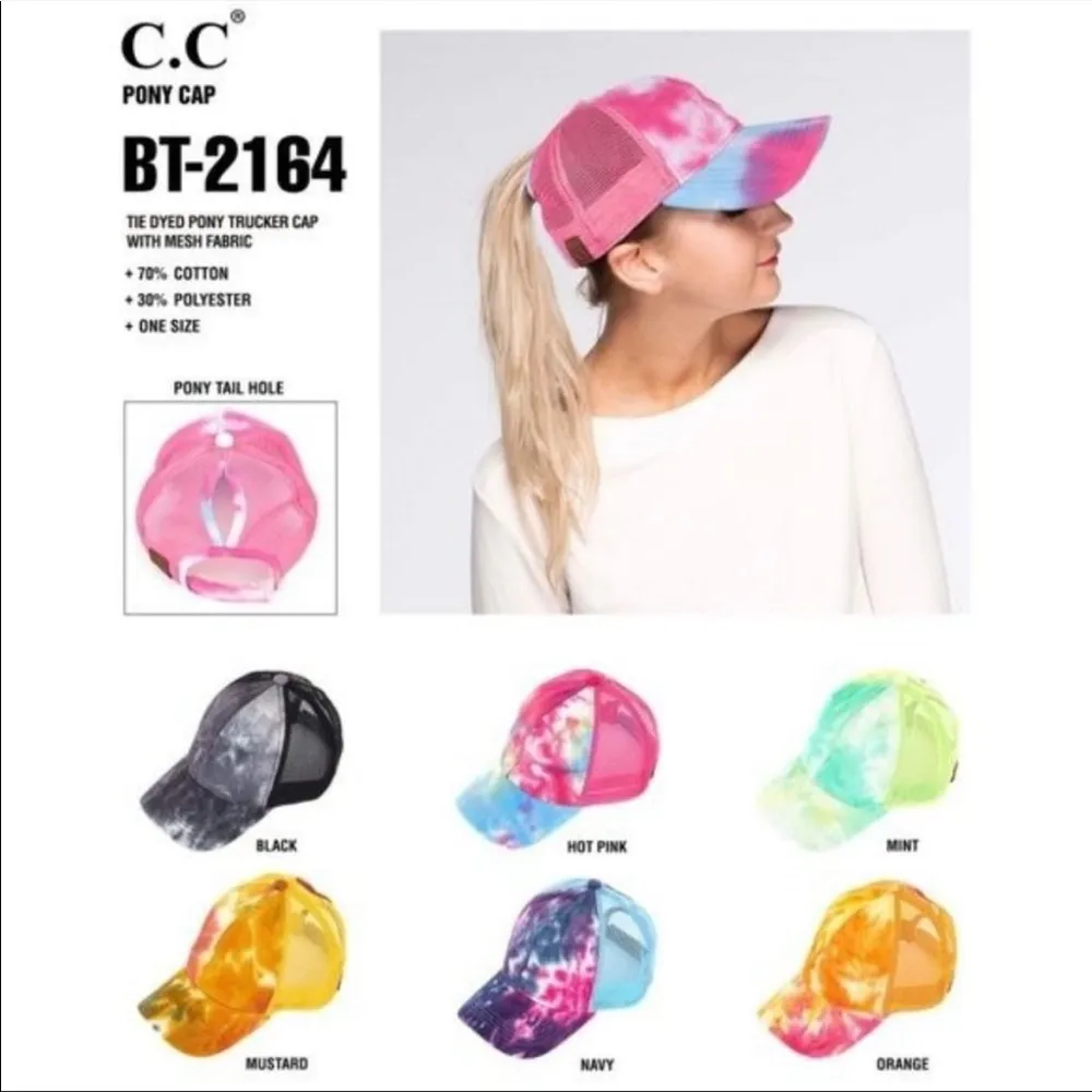 C.C. Black Tye Dye Messy Bun Trucker Hat - Image 2