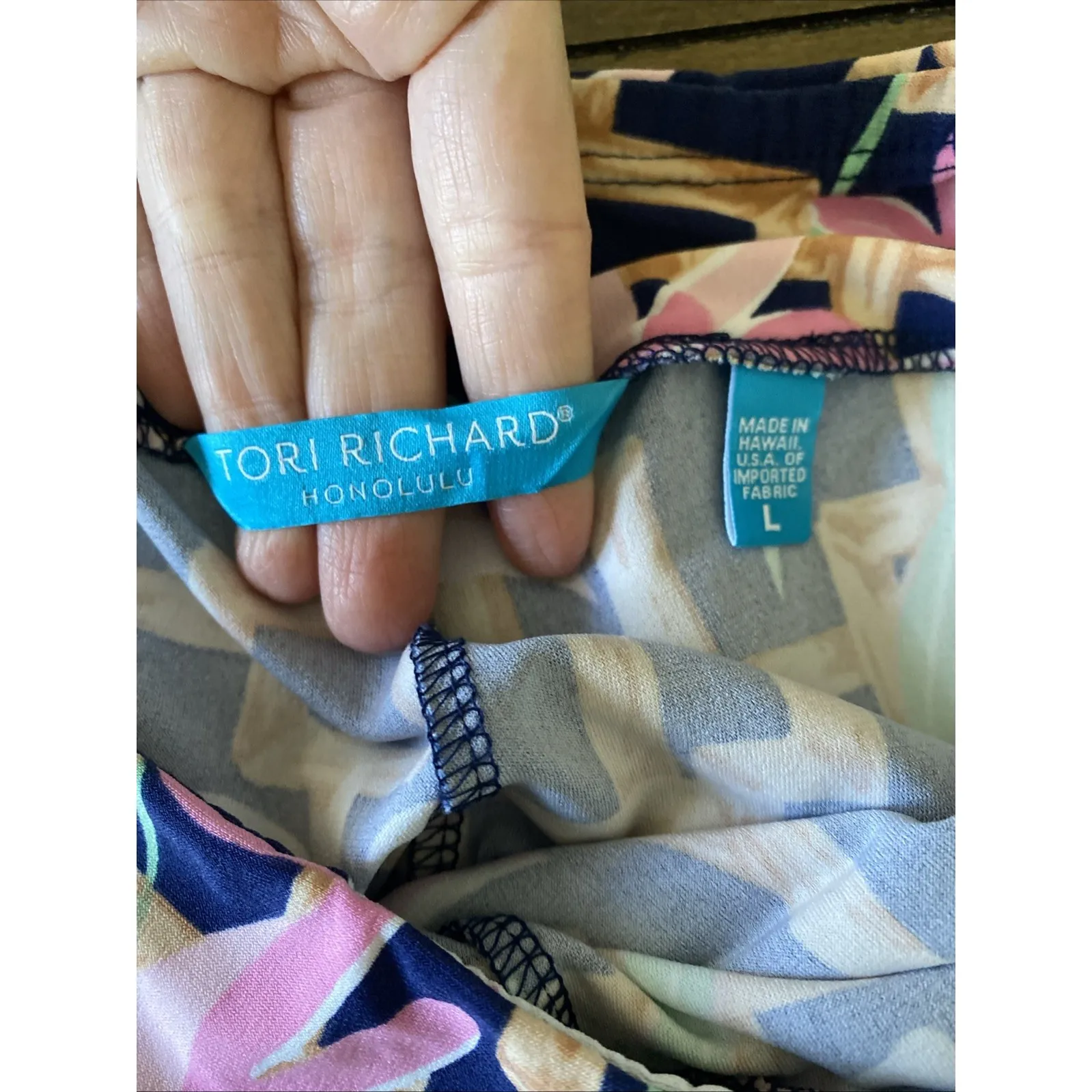 Tori Richard Honolulu Womens Large Bamboo Navy Wide Leg Resort Pants Stretch - Image 5