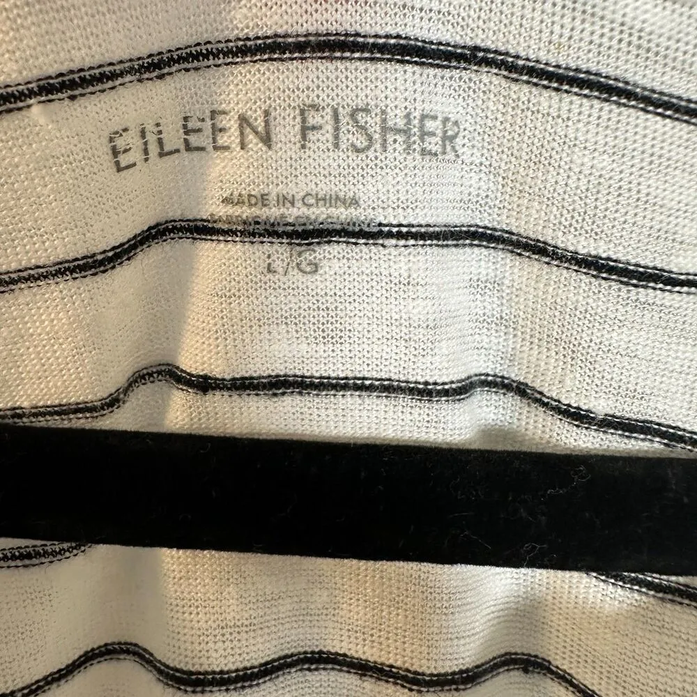 Eileen Fisher Organic Linen Black White Stripe Long Sleeve Blouse Size Large - Image 3