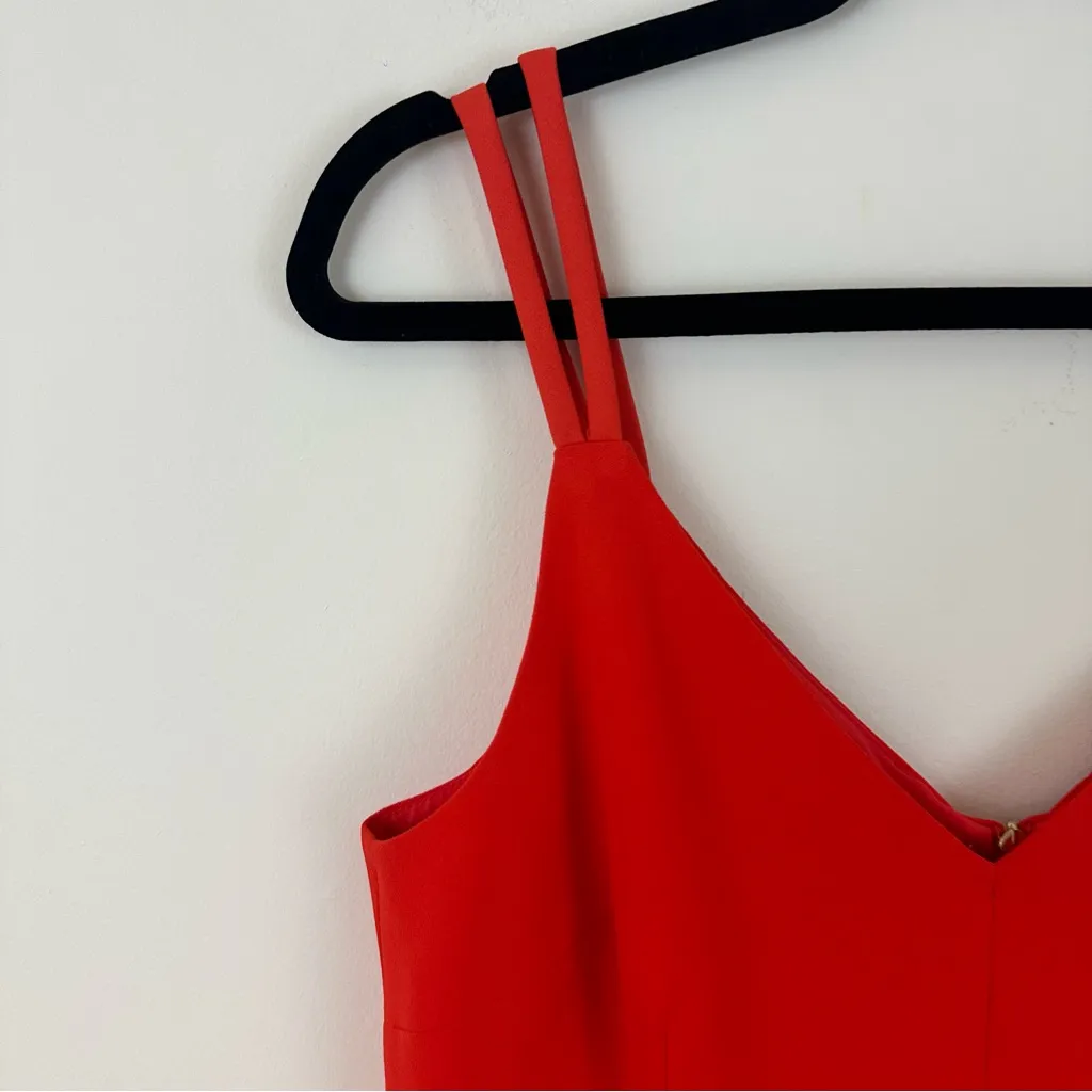 NWT Trina Turk Wide Leg Jumpsuit Poppy Red 8 Strappy V Neck Satin Trim Pockets - Image 2