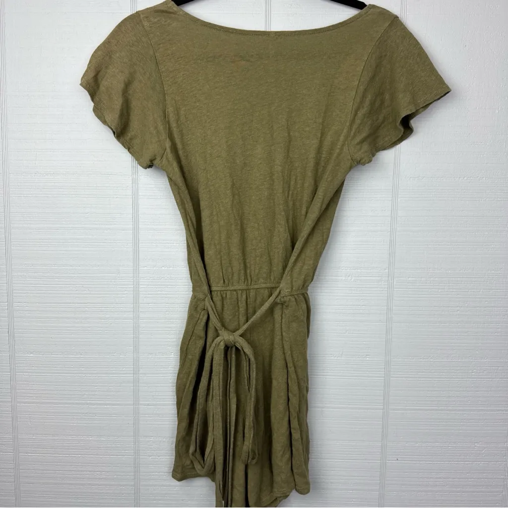 Free People Short Sleeve Ballerina Romper Vneck Twist Front Tie Waist Moss Green - Image 5