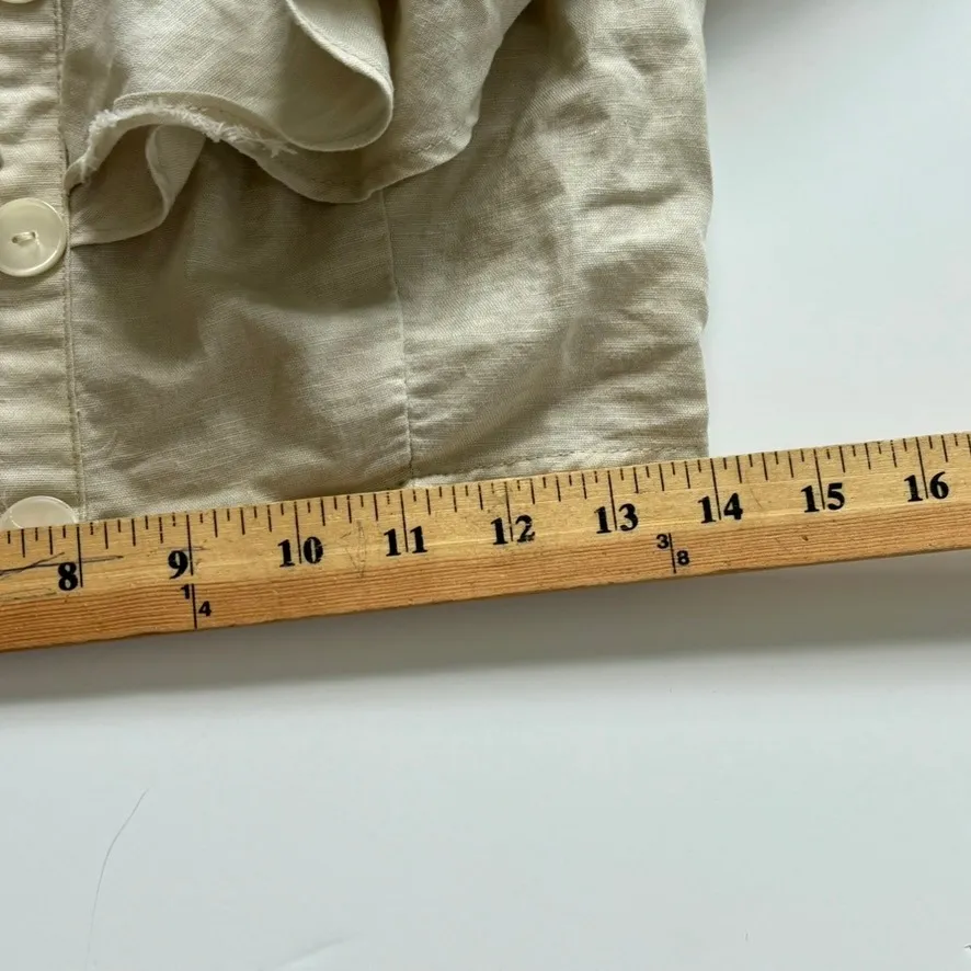 Zara Bardot Top Sz M Cotton Linen Ruffle Crop Top‎ Beige Bloggers Favorite - Image 7