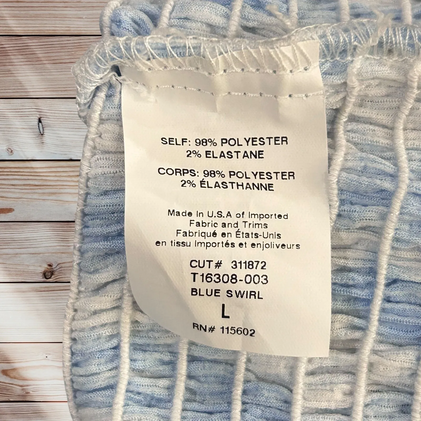 New Lush Smocked Crop Top Womans L Blue Swirl Puff Sleeve Tie Dye Summer Top‎ - Image 7