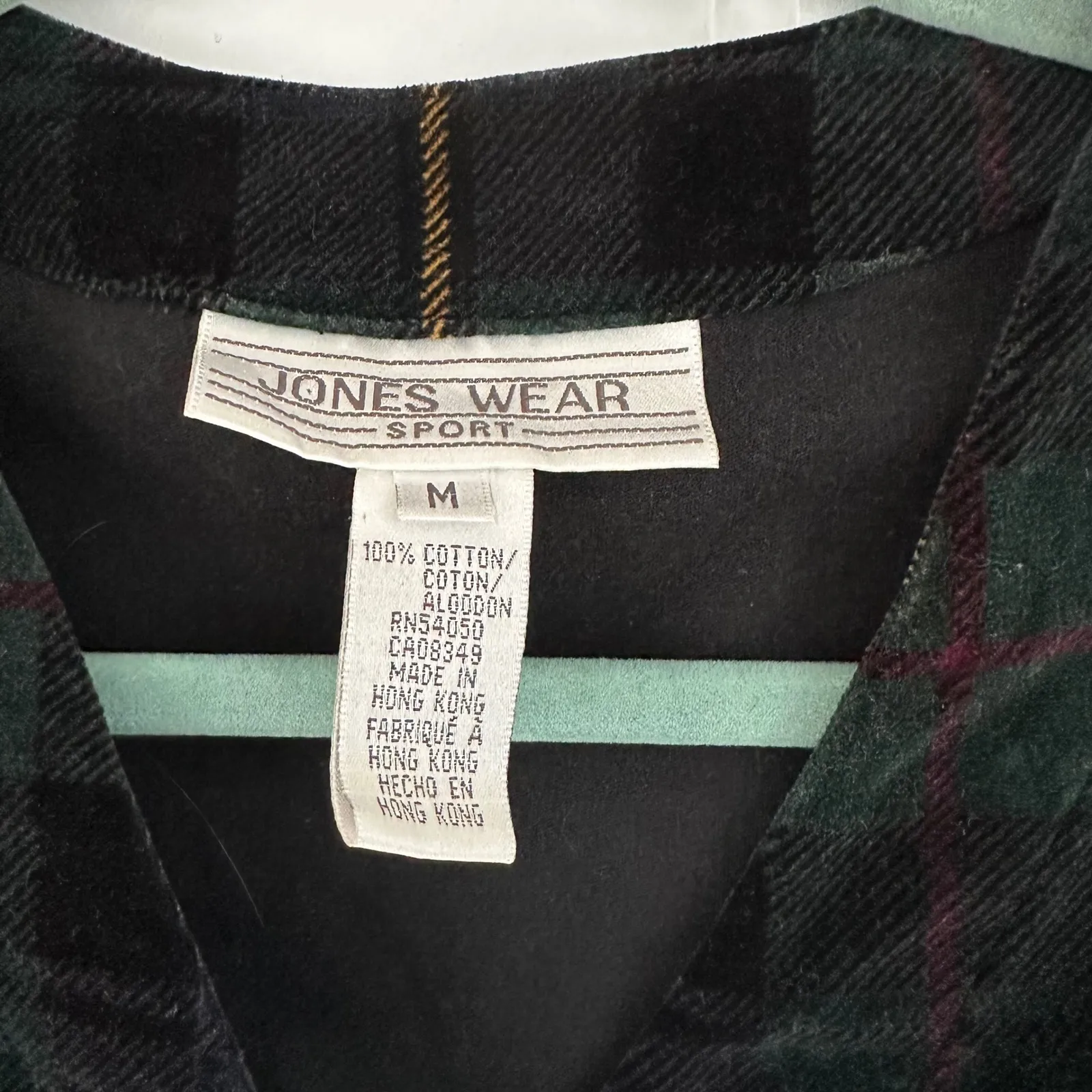 Jones Wear Sport Country Weekend Vest Plaid velour 100 cotton‎ Green Medium - Image 2