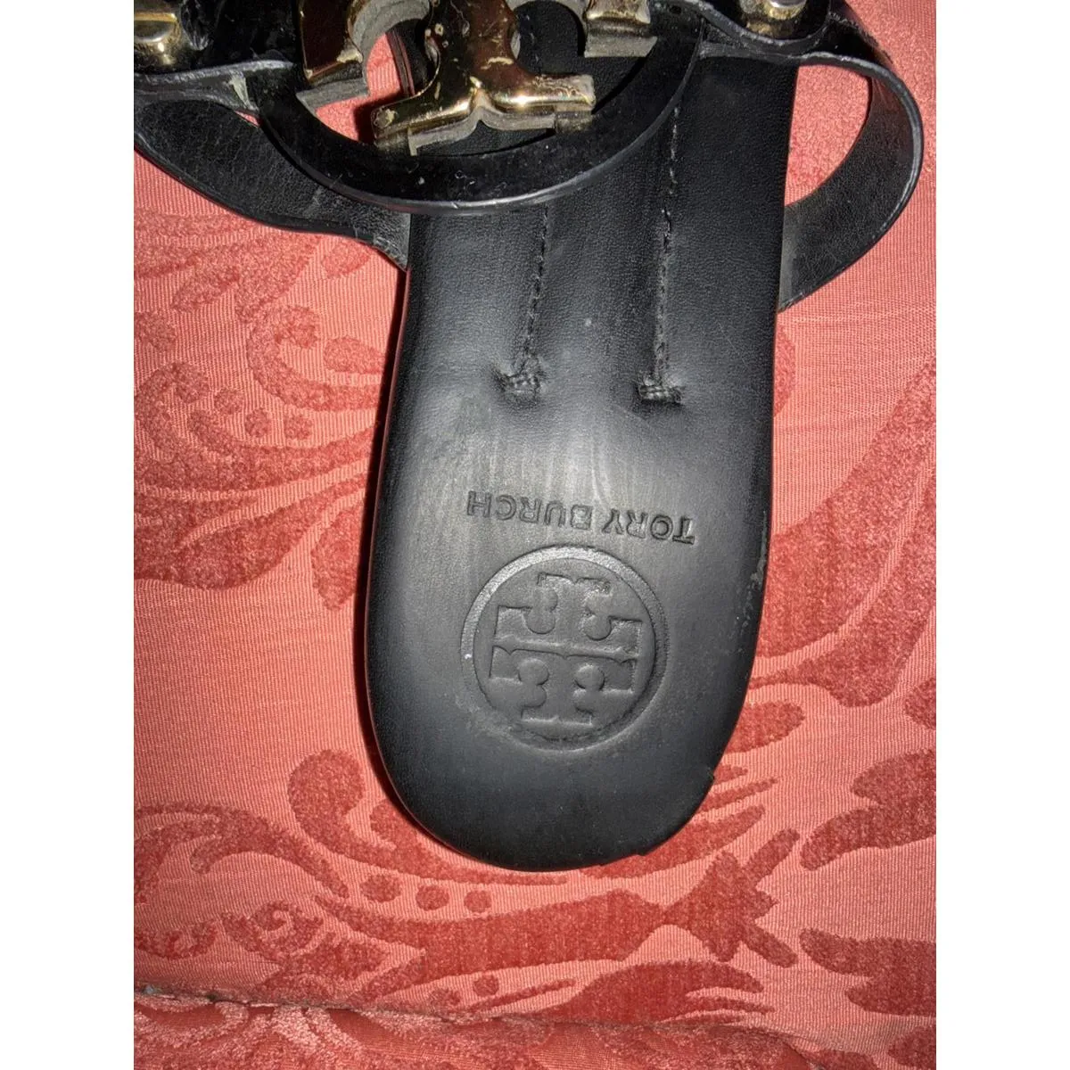 Tory Burch Black Leather Women's Sandals with Gold Logo - Image 3
