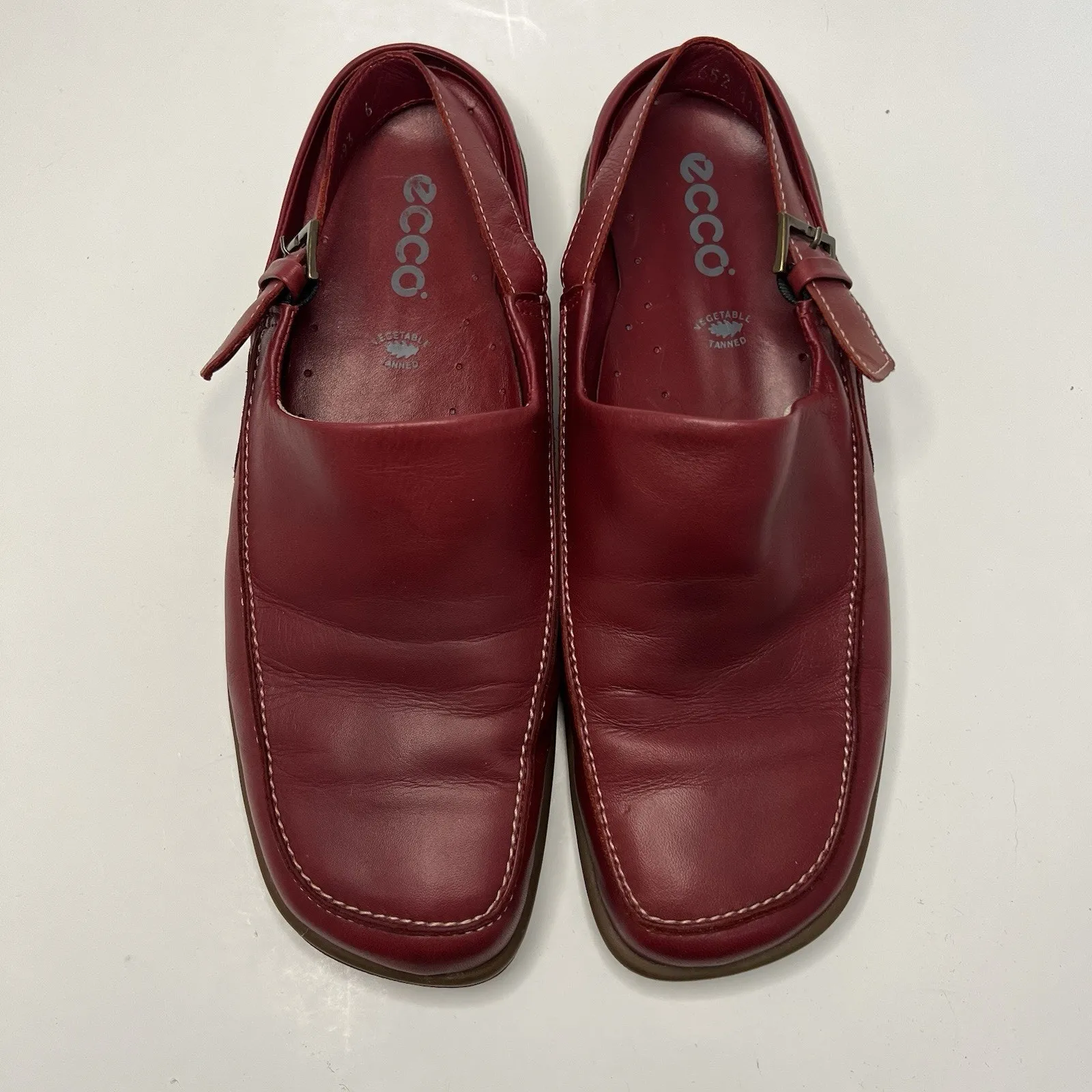 Ecco Shoe Red Maroon Leather Slingback Strap Buckle Sandal Comfort Closed Toe 6 - Image 2