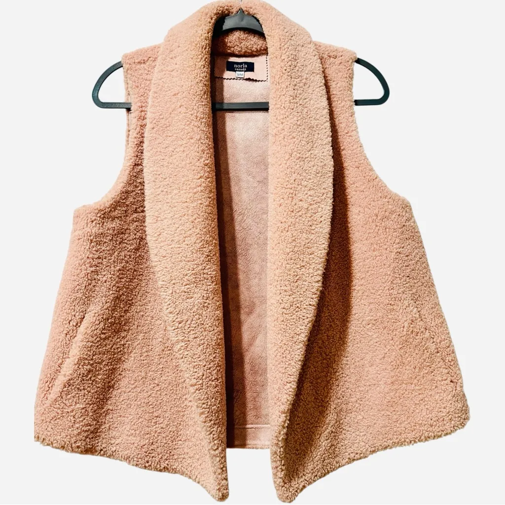 Anthropologie Norla Canada‎ Rhodes Pink Sherpa Faux Fur / Suede Vest Size S / M Size M - Image 5