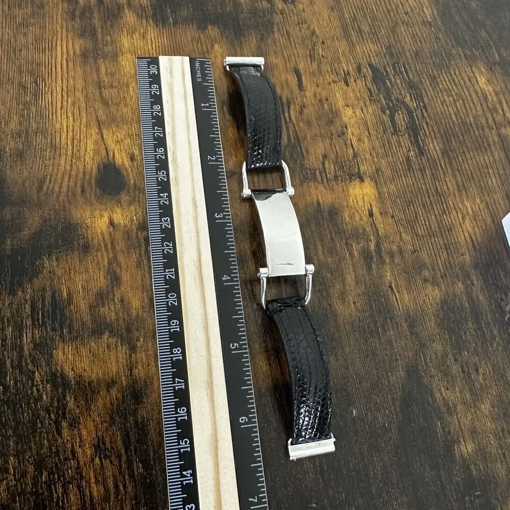 CELINE Paris Black Lizard Leather Bracelet | Silver Hardware | Vintage Designer - Image 9