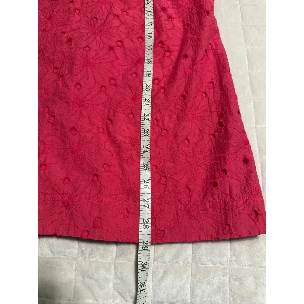 Storia Eyelet Dress Size Small Hot Pink Shift Tie Neck Mini Short Vacation NWT - Image 5