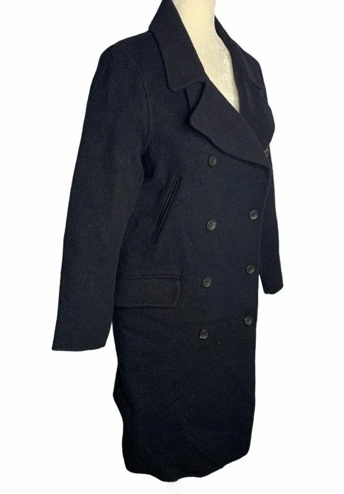Vine Korean Handmade Wool Pea Coat S Black Double Breasted Lined Pockets 6PE - Image 3