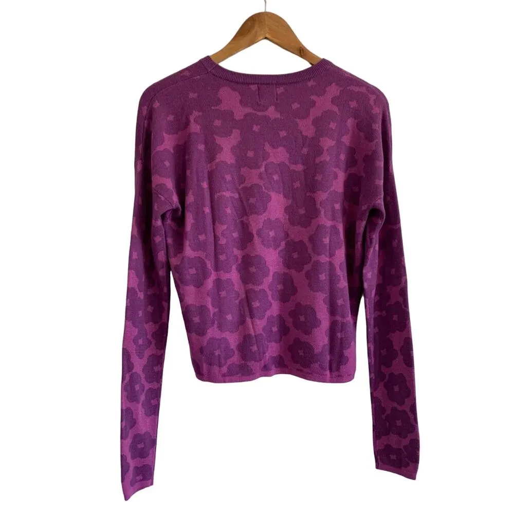 John + Jenn Fionne Flower Print Crop Long Sleeve Floral Sweater Purple Small - Image 4