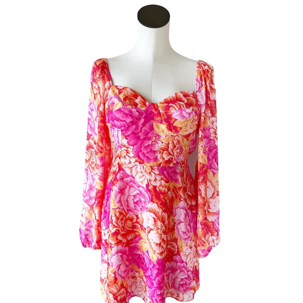 NWT Steve Madden Nicole Floral Print Sweetheart Neck Long Sleeve Mini Dress - Image 7