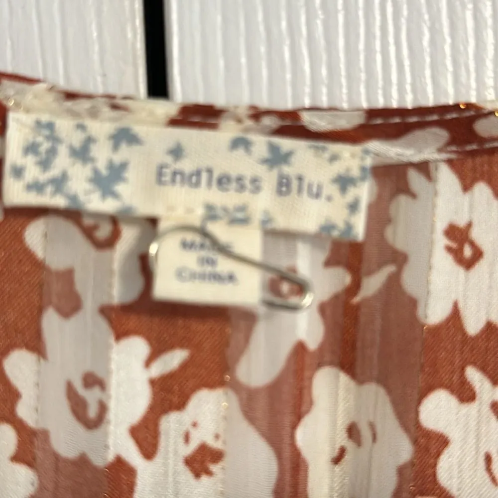 Endless Blue Women’s Dress, Brown with Floral and Gold Pinstripes, Size L Size L - Image 5