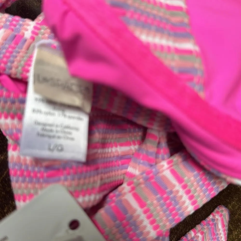 L*Space Camellia Electric Pique Stripe Pink Bikini Top Size Large NWT - Image 5