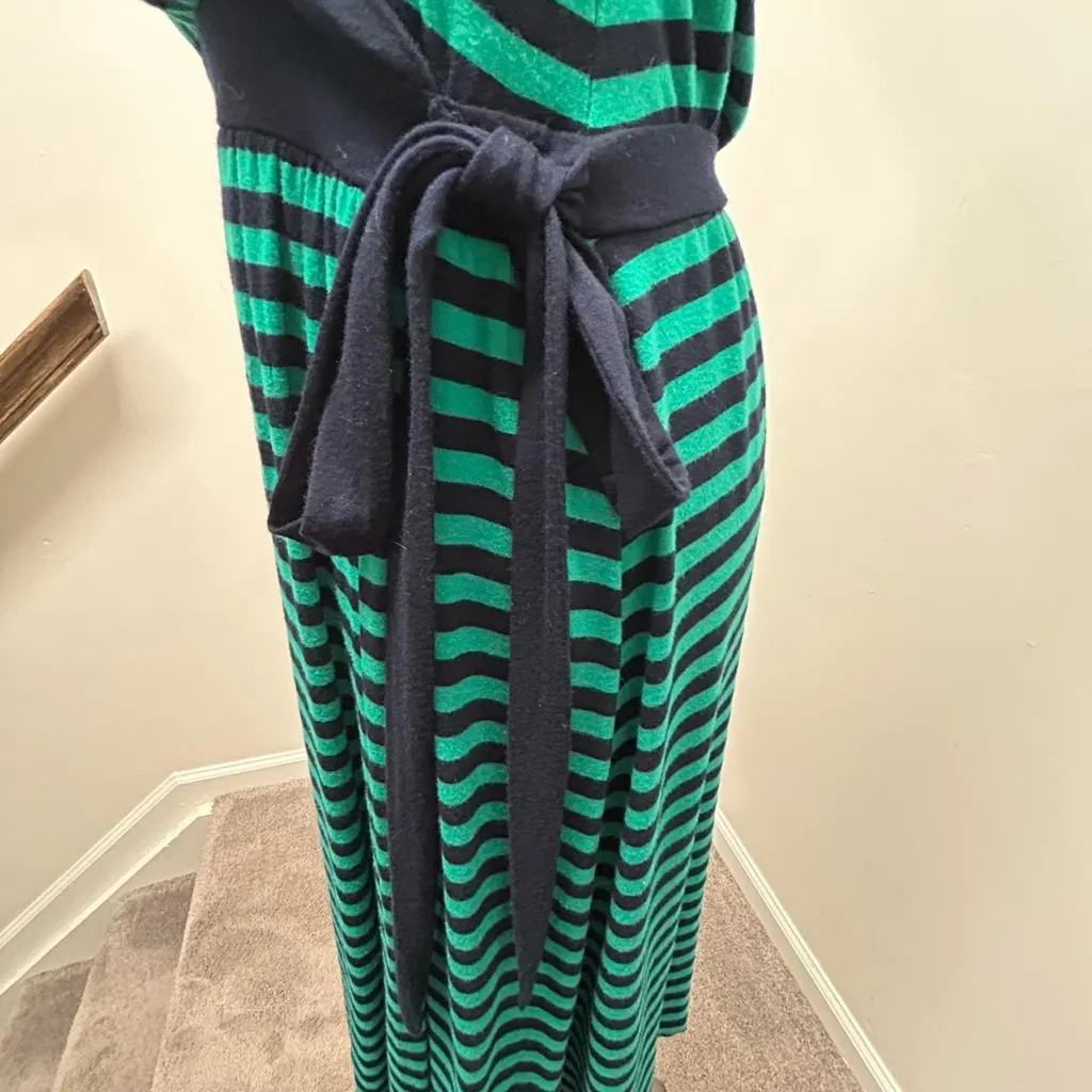Old Navy Green and Navy Striped Midi Wrap Tank Dress - Image 2