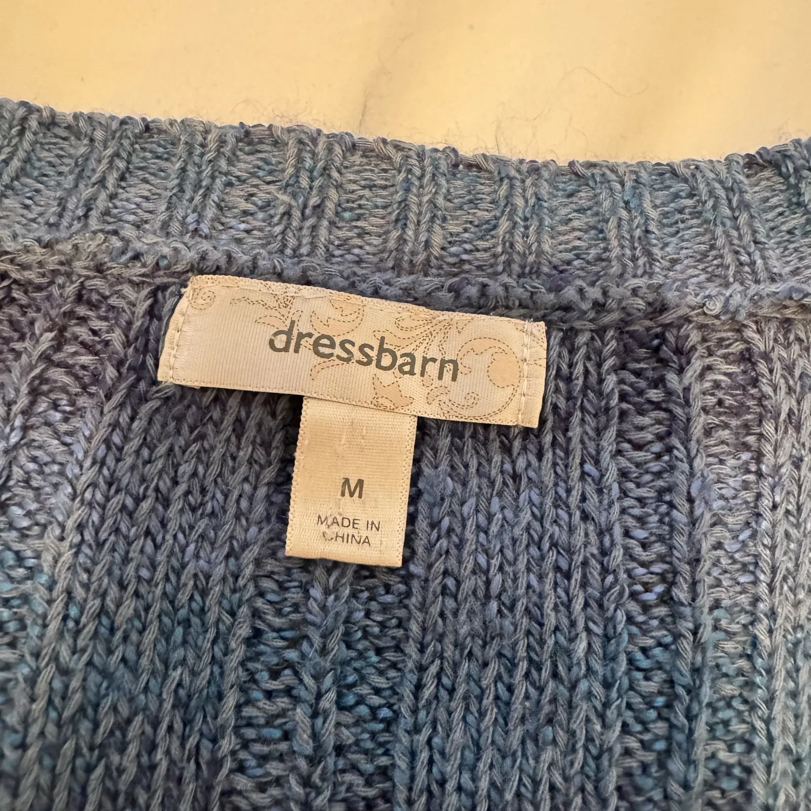 Dressbarn Blue Cable Knit Sweater Short Sleeve Blue Ombre sz M square neck - Image 3